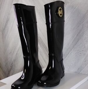 Michael Kors Stocked Tall Gloss Black Rubber Rain Boots Sz: US 6 Womens